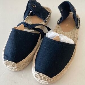 NWOT Soludos Anthropologie Lauren Jute Lace Up Black Sandal Sz 6